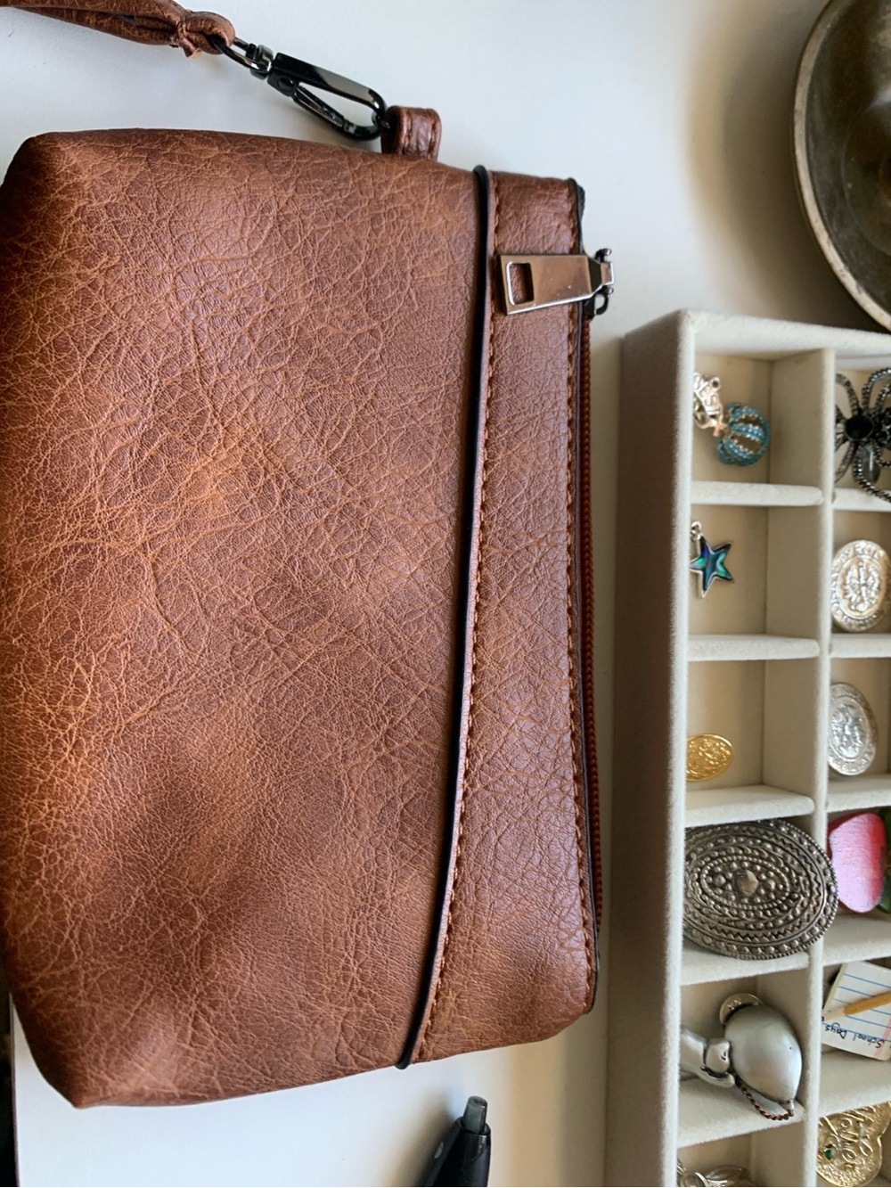 Brown Leather Wristlet Clutch